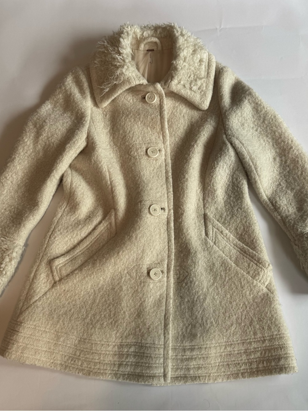 Free People Women's Cream Wool-Blend Peacoat Size Medium